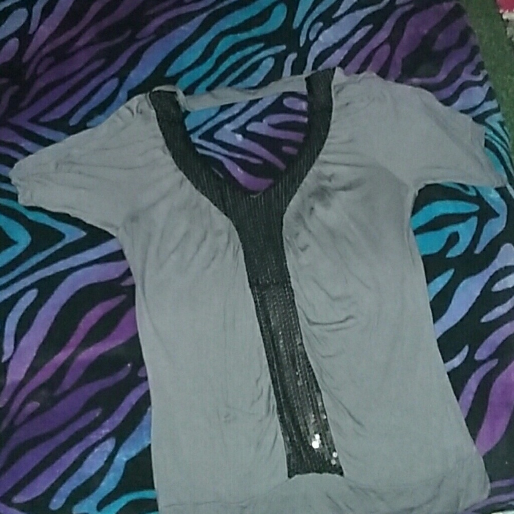 Dressy black and grey blouse.